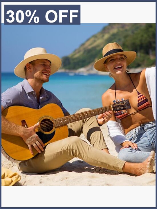 Wide Brim Straw Fedora Hat UPF 50+ Summer Beach Sun Hat Unisex
